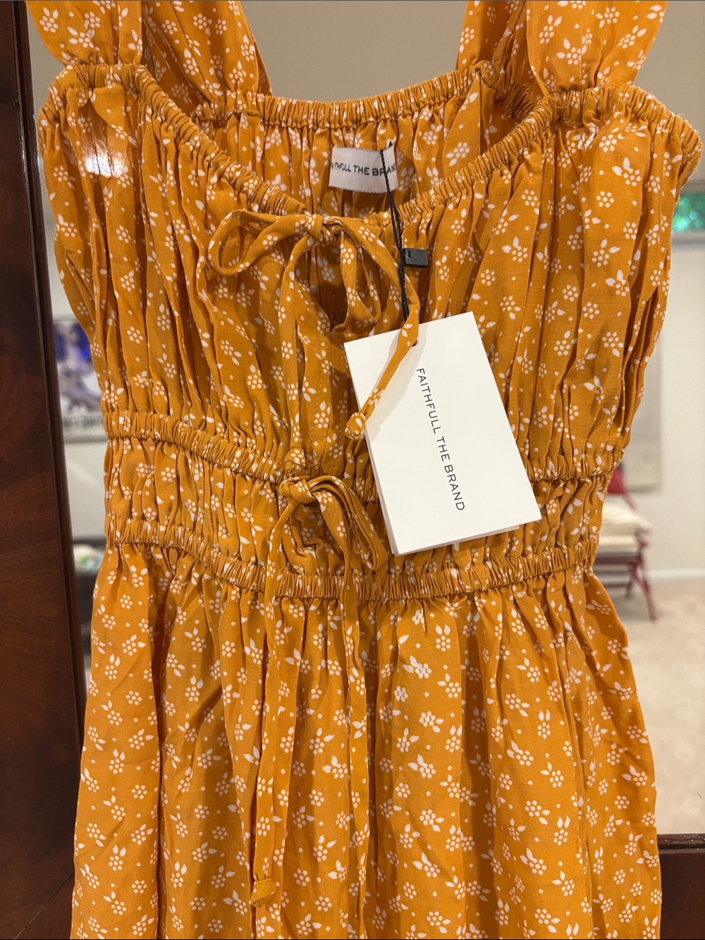 Faithfull the Brand Mustard Floral Mini Dress nwt size m or USA 6 or aus 10 - Picture 2 of 6
